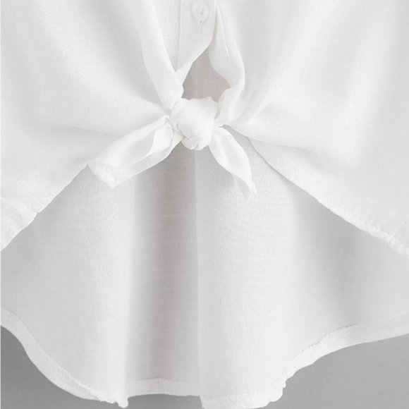 White Knotted Self-Tie Button-Front Shirt - Picture 4 of 5